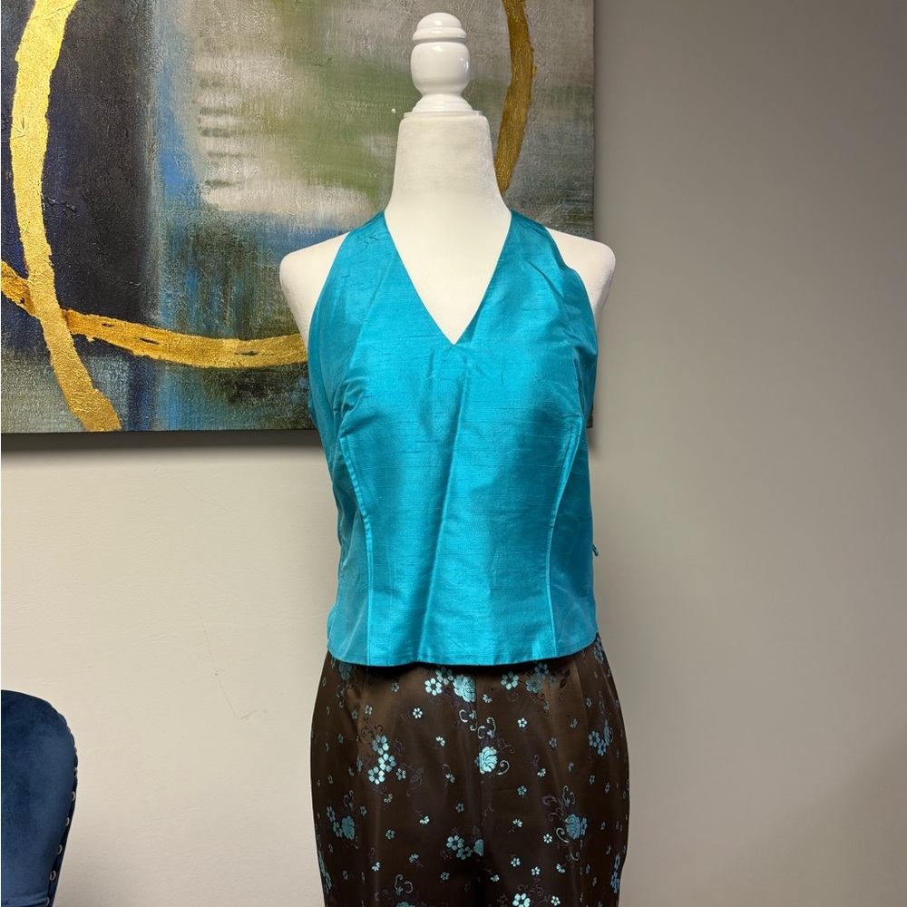 Ann Taylor Blue Asymmetrical Backless Tank